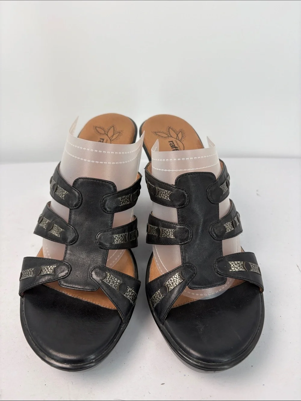 👟 Umberto Raffini Black Wedge Slide Sandals with Metallic Accents
